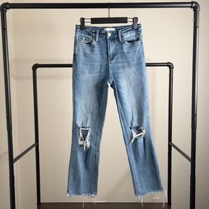 VERVET Women's Blue Wash Distressed Cropped Flare Jeans Size 25